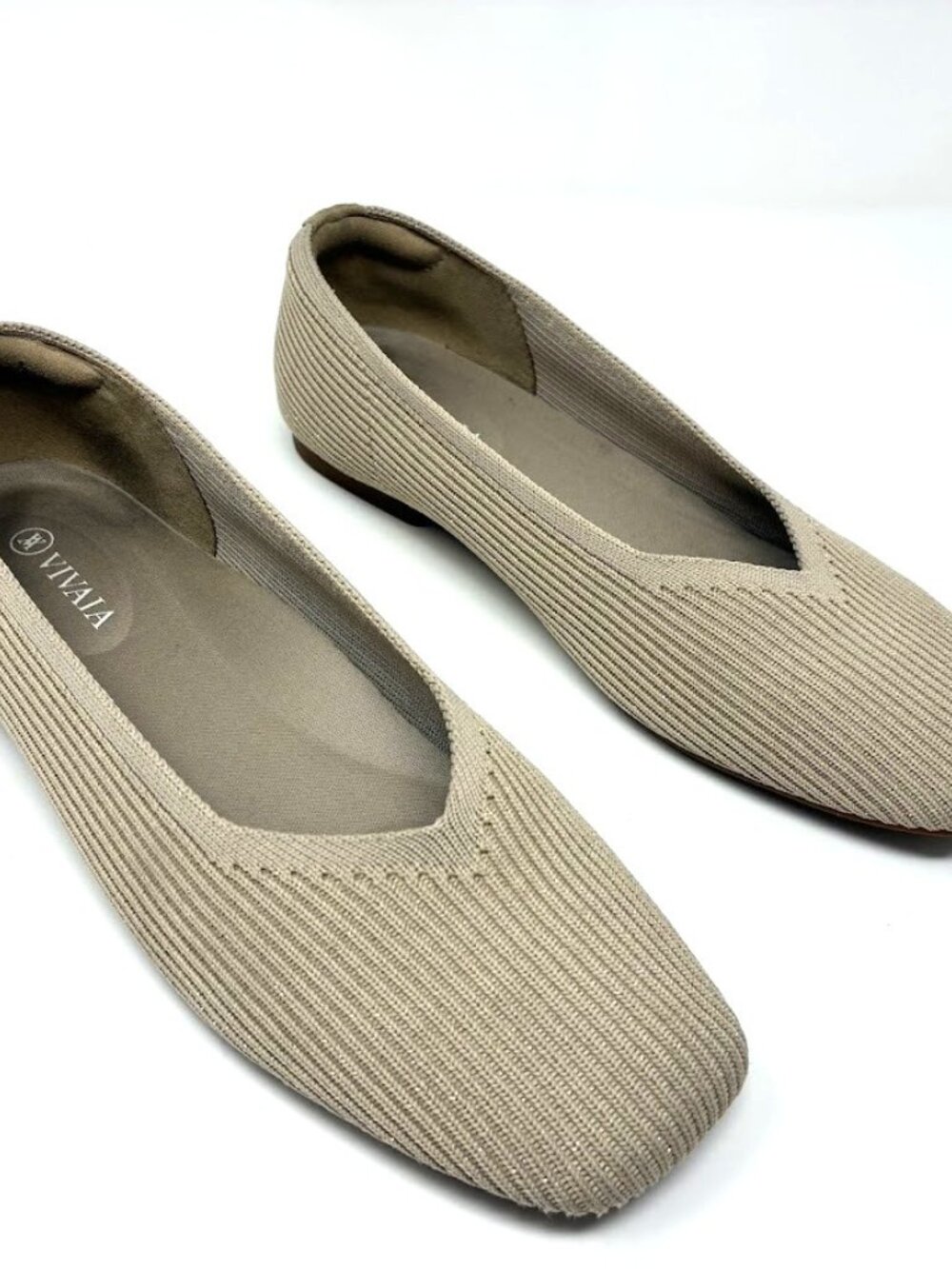 VIVAIA Margot Knit Ballet Flats Beige Square Toe EU 38.5 US 7.5